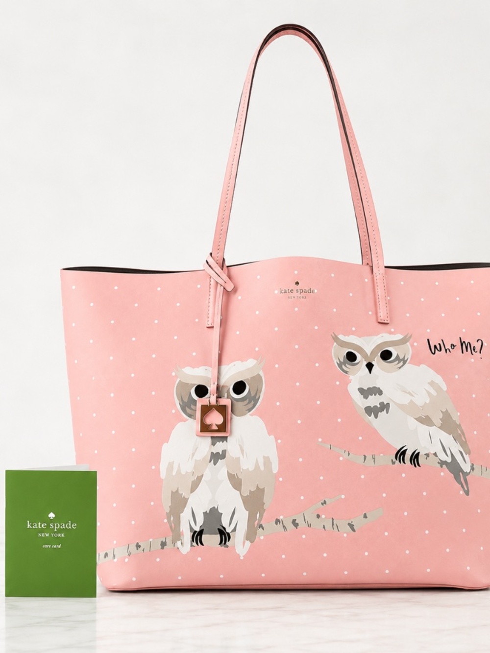 Retired Kate Spade New York “Who Me?” owl tote with Care Card. - Picture 8 of 12